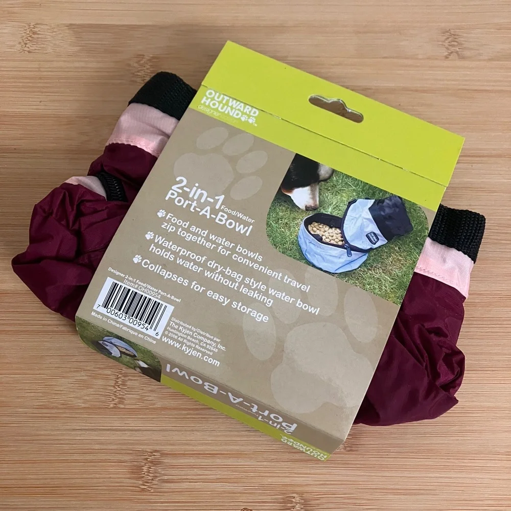 Outward Hound 2-in-1 Food & Water Travel Pet Bowl in Beet & Pink